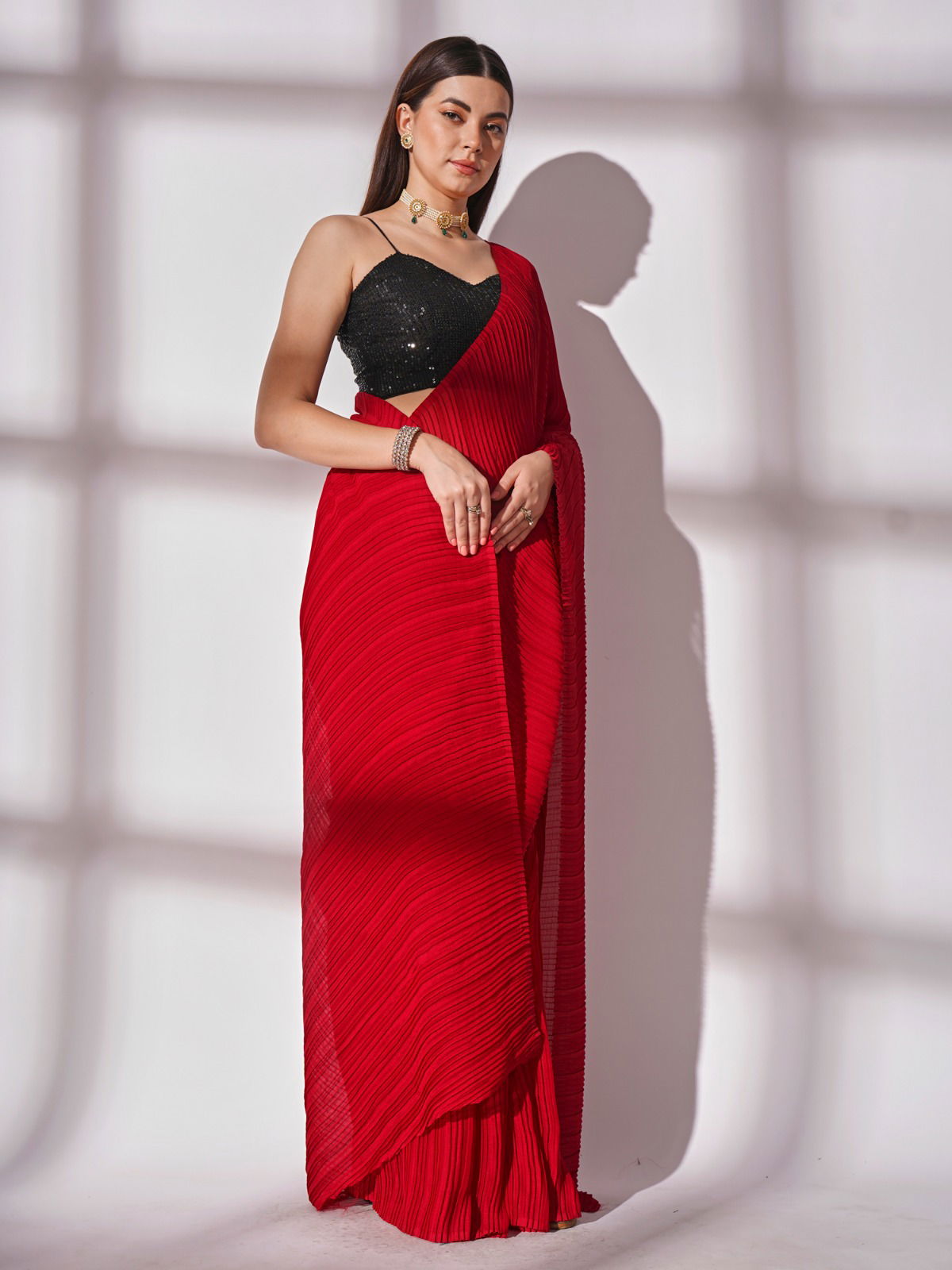 Laxminam OP 181 Red Moss Chiffon Party Wear Saree Orders In India